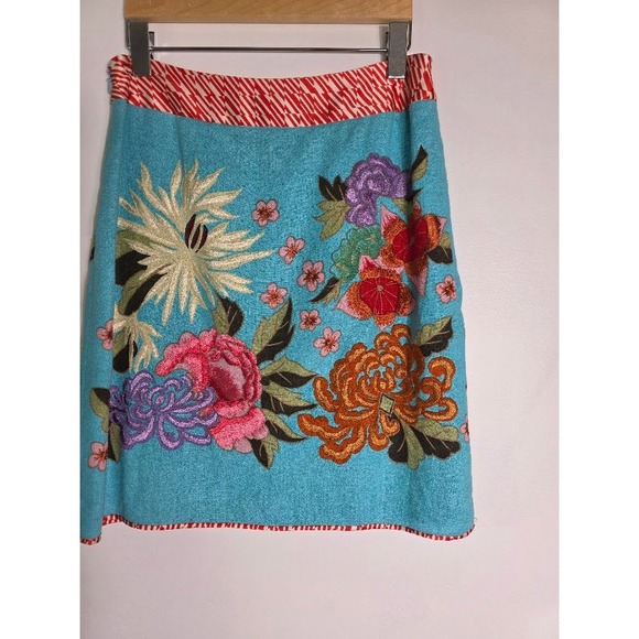 Etcetera Dresses & Skirts - Etcetera Floral Embroidered Linen Blend Skirt Red White Trim Size 6